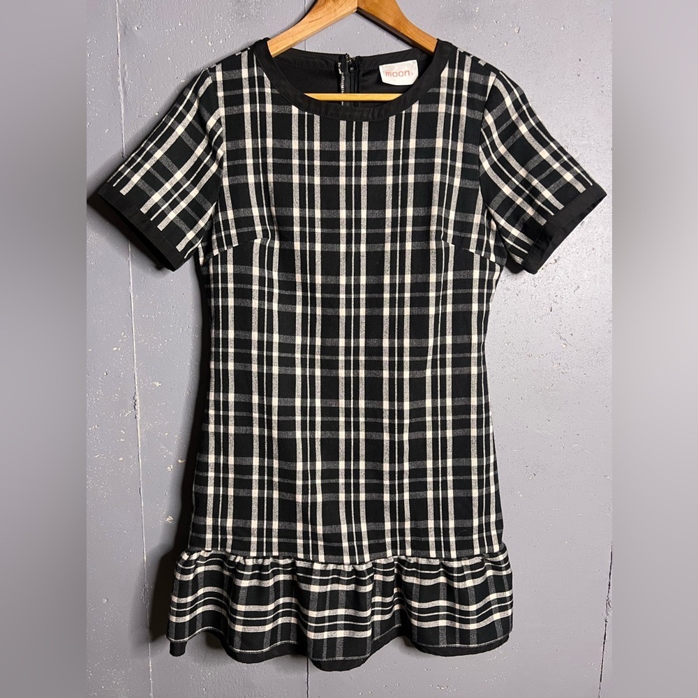 Moon Plaid Drop Waist Dress in black and white.  Size Small